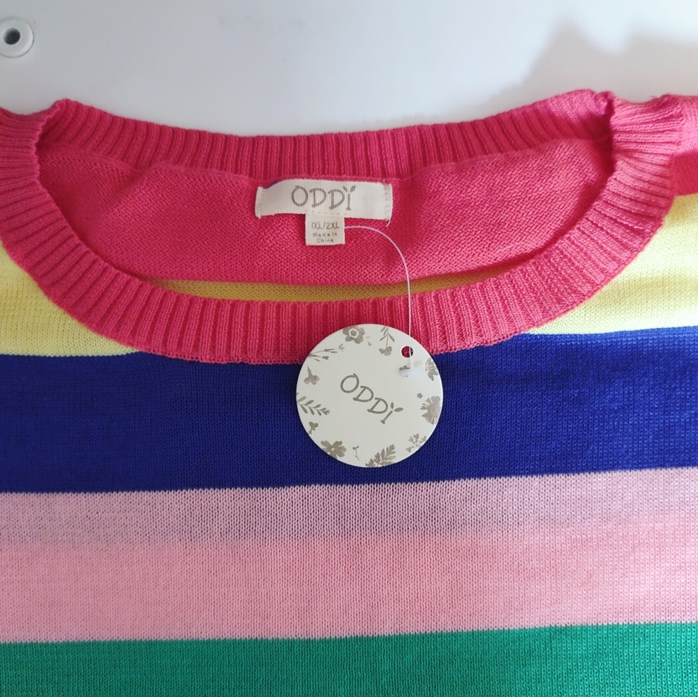 ODDY Rainbow Stripe Sweater Dress | Cozy Knit Statement Dress S–2X - Picture 6 of 7